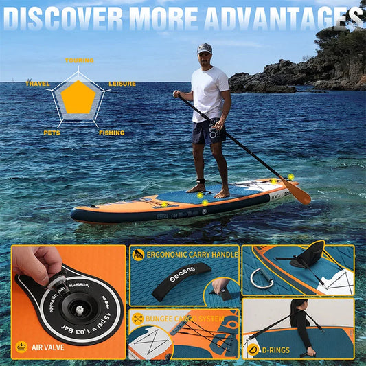 Inflatable Stand Up Paddle Board Includes Paddle, Dual Action Pump, Accessories, 33"*6" Wide Stable Design, Anti-Slip EVA Deck