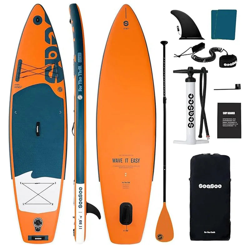Inflatable Stand Up Paddle Board Includes Paddle, Dual Action Pump, Accessories, 33"*6" Wide Stable Design, Anti-Slip EVA Deck