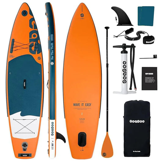 Inflatable Stand Up Paddle Board Includes Paddle, Dual Action Pump, Accessories, 33"*6" Wide Stable Design, Anti-Slip EVA Deck