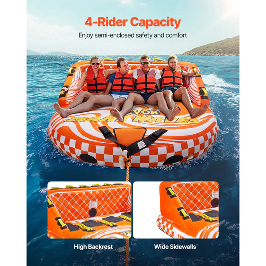 SucceBuy Towable Tube for Boating 1-4 Riders Inflatable Boat Tubes and Towables 680lbs Water Sport Towable Tube for Boat to Pull
