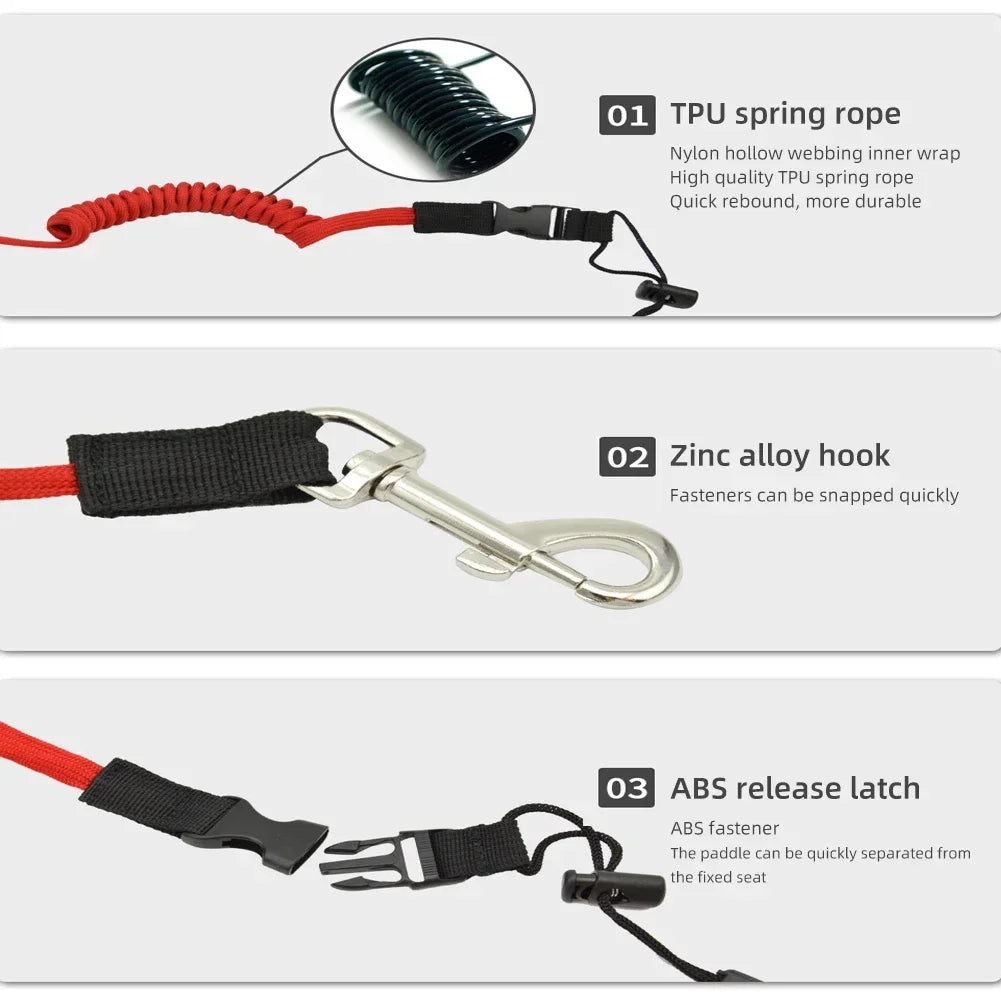 Kayak Paddle Safety Rope Spring Loaded Slip Cord Inflatable Paddleboard Kayak Surf Paddling Tie Down Paddle Holder Water Sports