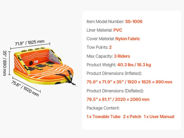 SucceBuy Towable Tube for Boating 1-4 Riders Inflatable Boat Tubes and Towables 680lbs Water Sport Towable Tube for Boat to Pull