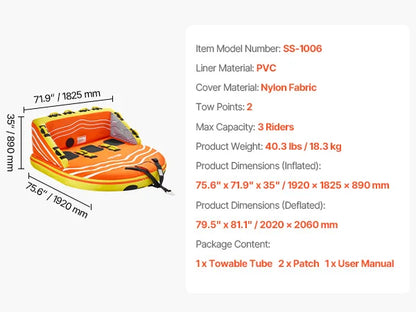 SucceBuy Towable Tube for Boating 1-4 Riders Inflatable Boat Tubes and Towables 680lbs Water Sport Towable Tube for Boat to Pull